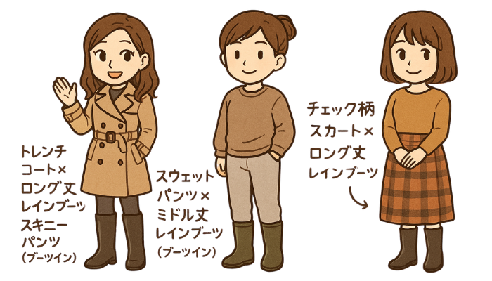 秋のレインブーツコーデ：図