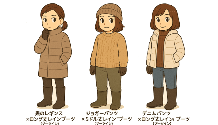 冬のレインブーツコーデ