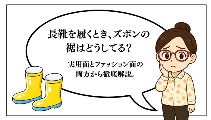 「長靴を履くとき、ズボンの裾はどうしてる？」長靴とズボンの裾の関係性について、実用面とファッション面の両方から徹底解説。